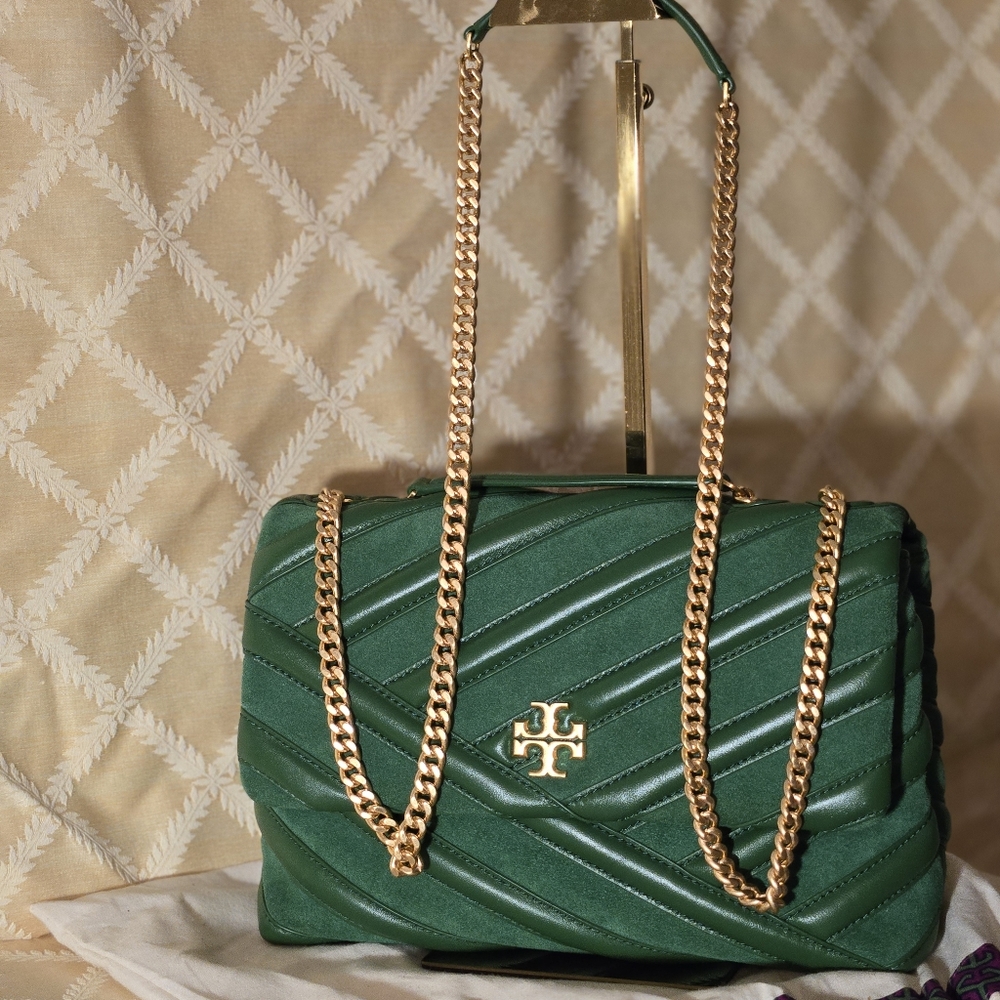 Tory Burch Green Chevron Shoulder, New with Tag - Picture 3 of 11
